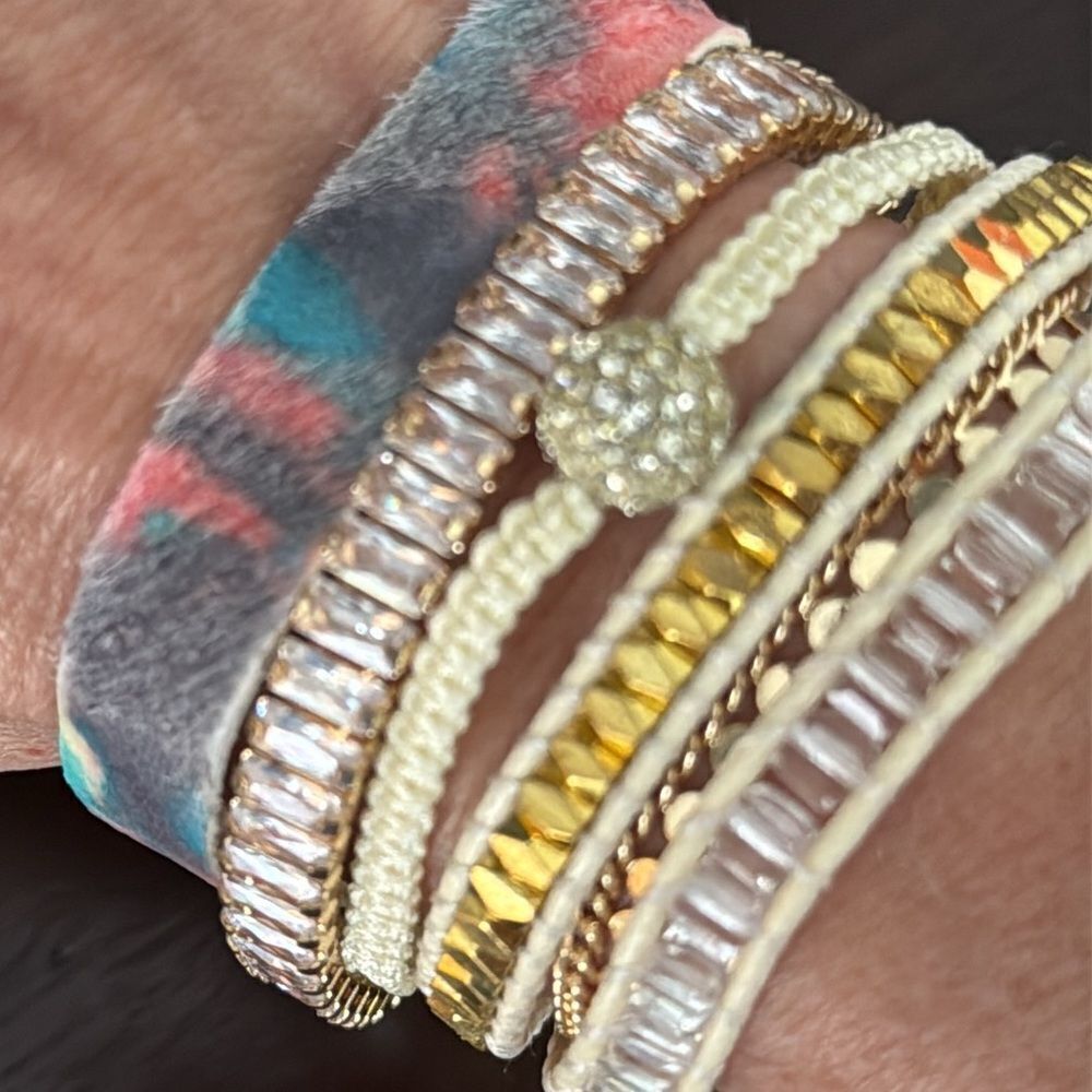 Layered Cuff Bracelet – Tie-Dye Suede, Beads, Crystal Accent - Picture 2 of 8